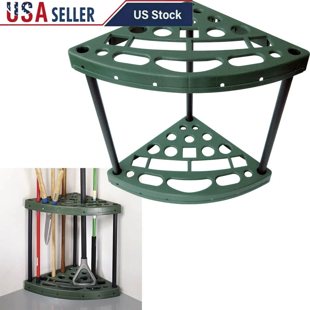 

Yard Tool Corner Storage Rack 18 Slots Durable Plastic Space Saving Design Organized Shed Garage Tool Holder