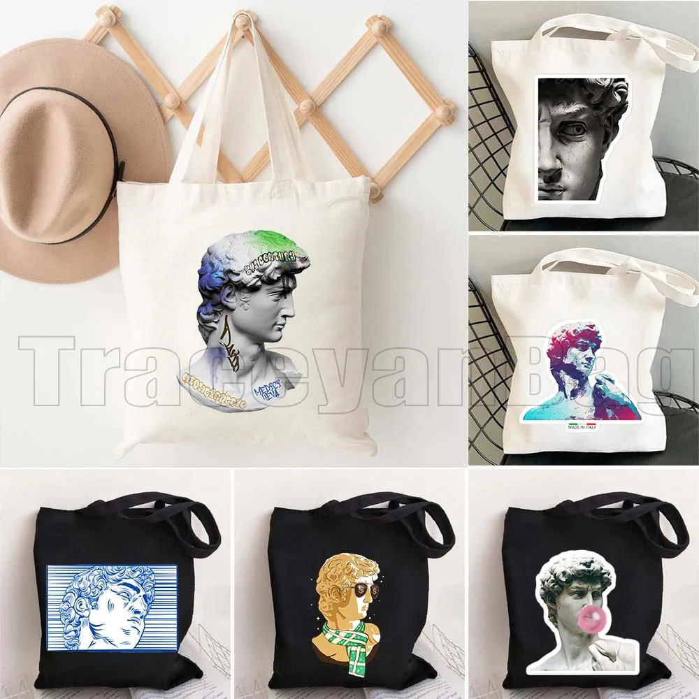 

Эстетичная забавная сумка-шоппер с принтом на холсте в стиле Давида Микеланджело, граффити и ренессансного искусства, с изображением известных картин, повседневная сумка