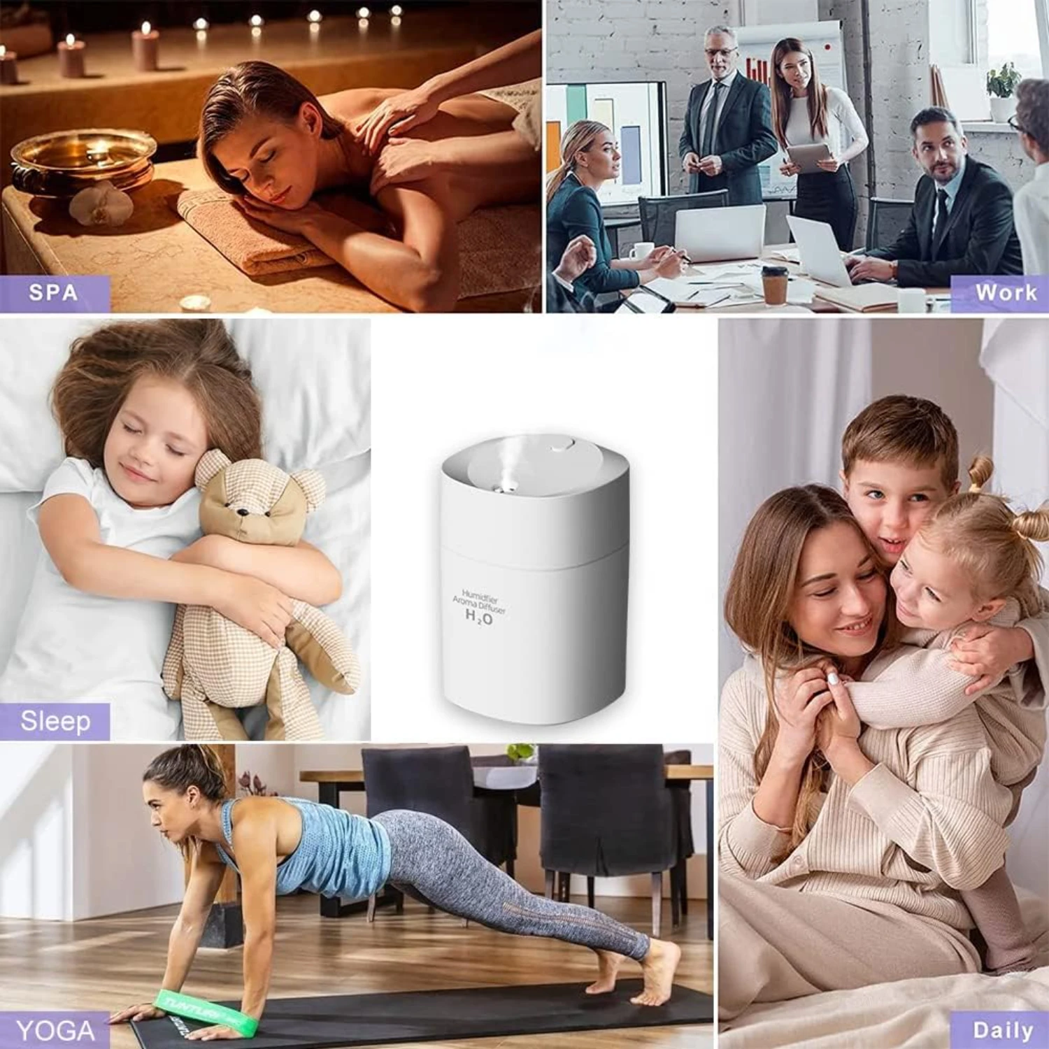 เครื่องทําความชื้นตั้งโต๊ะส่วนบุคคล Mini USB ขนาดเล็กและพกพาได้ Super Quiet พร้อมไฟกลางคืน LED - เหมาะสําหรับรถยนต์ ห้องสํานักงาน ห้องนอน