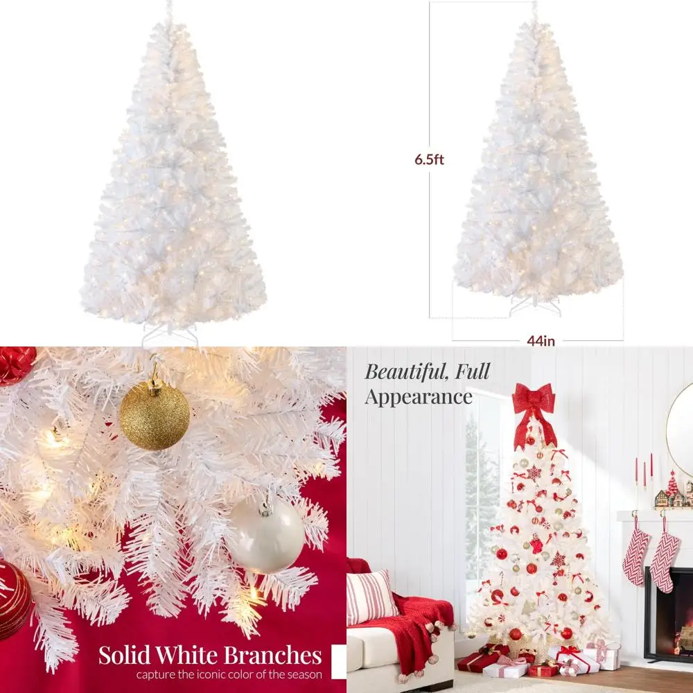 6ft Pre-Lit Artificial White Pine Christmas Tree with Warm White Lights, Premium Holiday Decoration, Stand Included