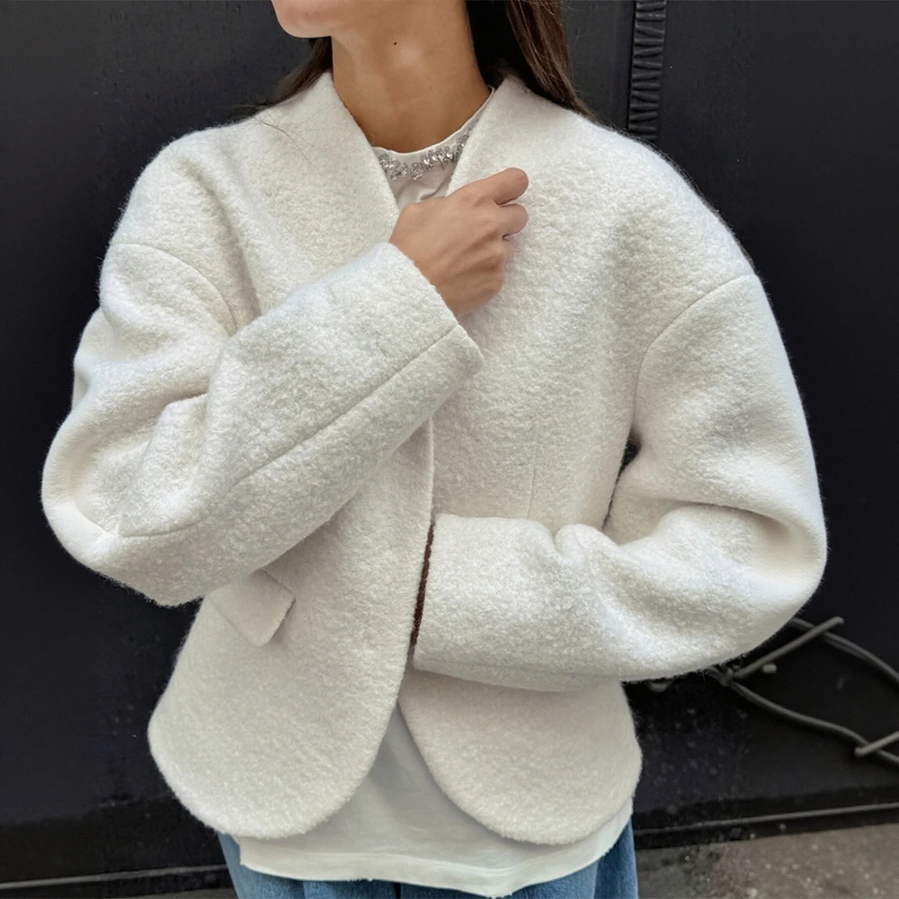 

Женские зимние куртки, осенне-зимние удобные шикарные 2025 приличные элегантные однотонные повседневные пальто с длинными рукавами и открытой передней частью