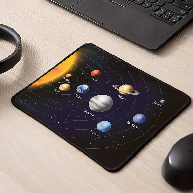 

Solar System Planets Stars Small Mouse Pad Gamer Black Mousepad Computer Tables Desk Mat PC Laptop Keyboard Gaming Mat Mause Pad