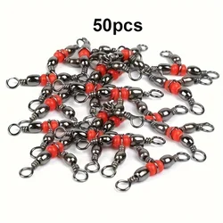 50pcs Fishing Connector Three Way Barrel Swivel Snap Ring With Beads For Fishhook Lure Line Fishing Accessories