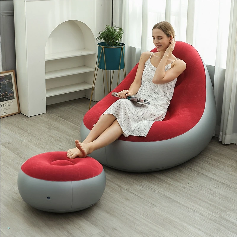 

Inflatable lazy sofa, Flocking double lounge chair, folding leisure sofa, backrest, lazy sofa with footstool, nap Mattress