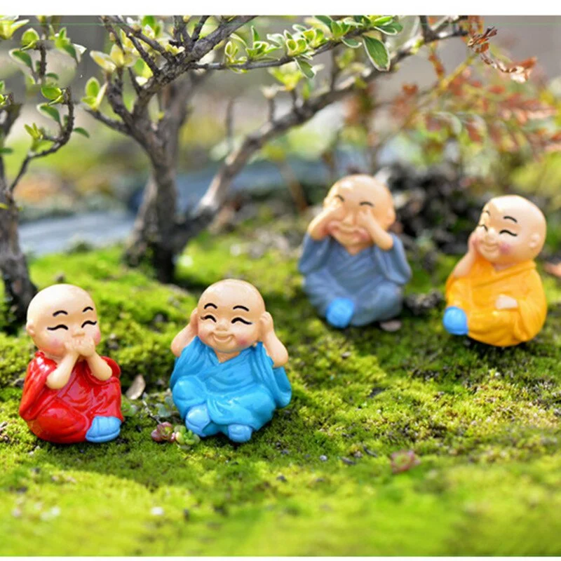 4 Pieces/set of Little Monk Resin Crafts Micro Landscape DIY Ornaments Flower Pot Garden Decoration Buddhist Monk Miniature