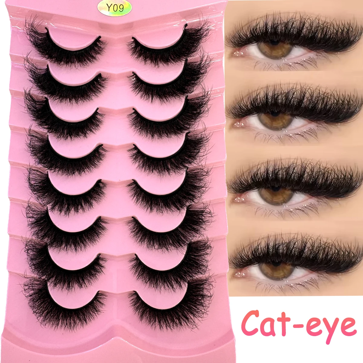8Pairs Extension Thick Long Reusable Extended Makeup Lashes 9D Faux Mink False Eyelashes, Multi-Layered Curly & Fluffy Fake Lash