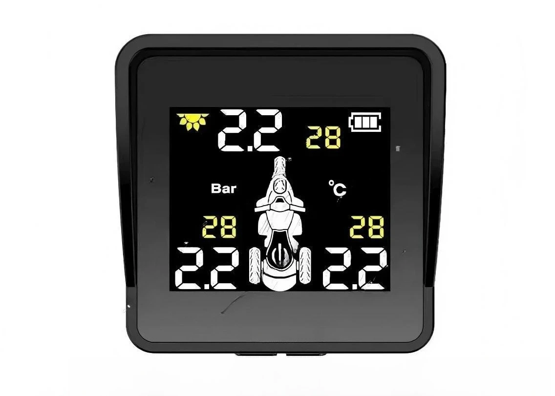 Solar Powered Inverted Three Wheeled Motorcycle Tire Pressure Monitor with External High-precision Wireless Monitoring Reminder