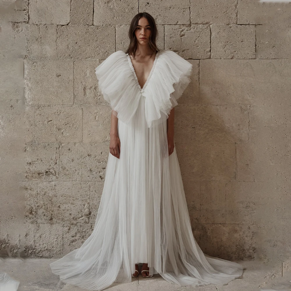 

Sexy V-neck Lace Applique Tulle A Line Wedding Dresses V-back Formal Bridal Grown 2023 vestido de festa de casamento