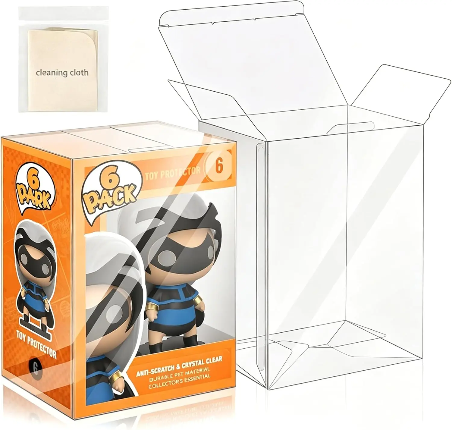 

Crystal Clear Display Case for 4 Inch Figures - Dustproof, Scratch Resistant PET Plastic Box with Lock, Non-Yellowing, Includes Cleaning Cloth