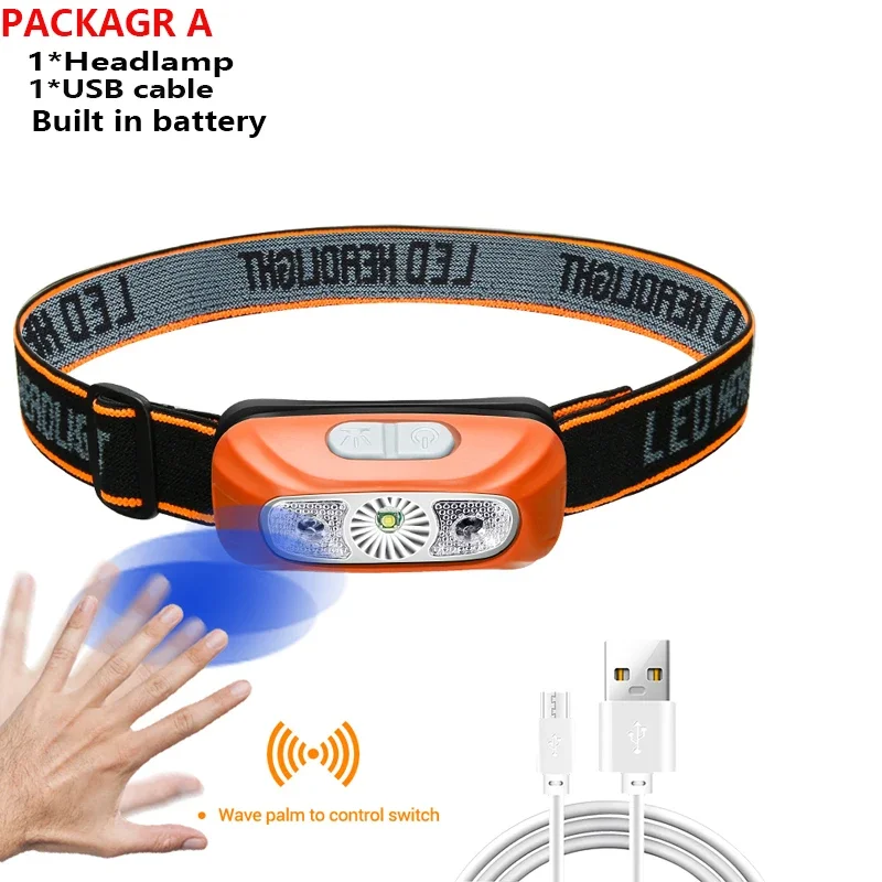 Starke Stirnlampe, tragbare LED-Sensor-Stirnlampe, wiederaufladbare USB-Kopftaschenlampe, Outdoor-Camping-Angeln-Notfall-Laterne