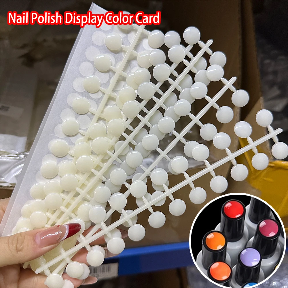 

120pcs Nail Polish Display Color Card Round Natural Clear Flatback Beads Dots for Gel Polish Color Sample with Adhesive Sticker