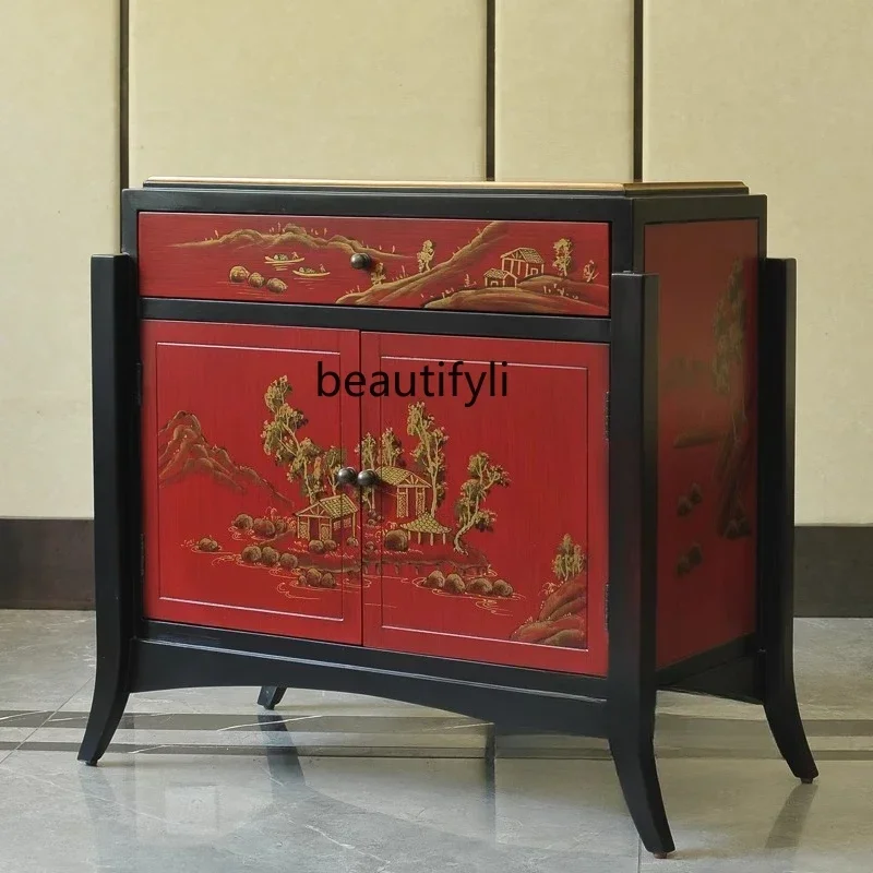 K185 Vintage Chinese Style National Style Chinese Red Painted Entrance Cabinet Hallway Table