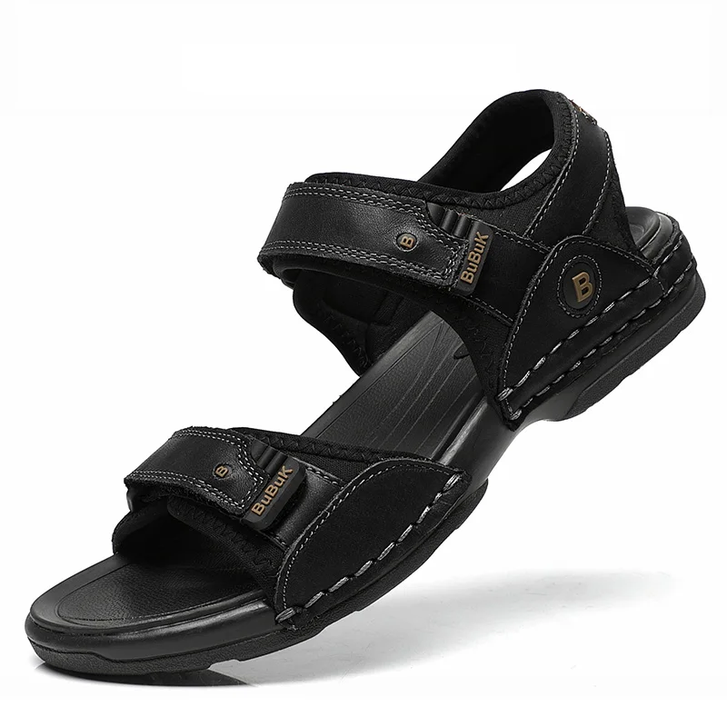 First-Layer Cowhide Men's Sports Sandals, Open-Toe Outdoor Non-Slip Sandals, Casual Men's Shoes, Outdoor Fashion Beach Shoes, Li