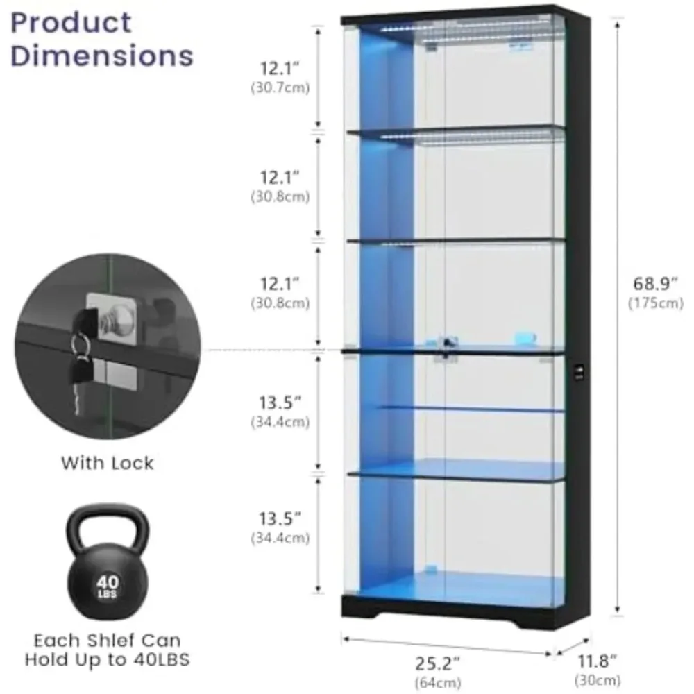 New Glass Display Cabinet with Doors and RGB LED Lights | 69