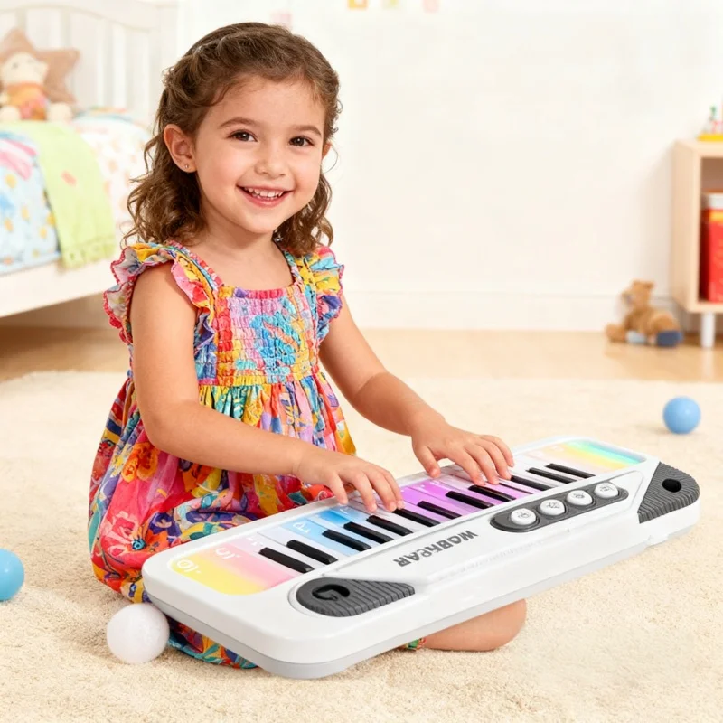 Crianças piano eletrônico brinquedo musical com luz portátil tela colorida toque brinquedos de música educacional para 3-6 meninas meninos presente de aniversário