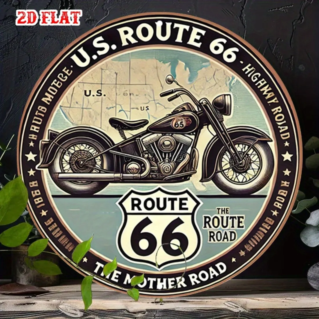Retro 66, Autobahn-Metallwandkunst, Vintage-Motorrad, Aluminium, Garagendekoration für Männerhöhle, Zuhause, Bar, Café