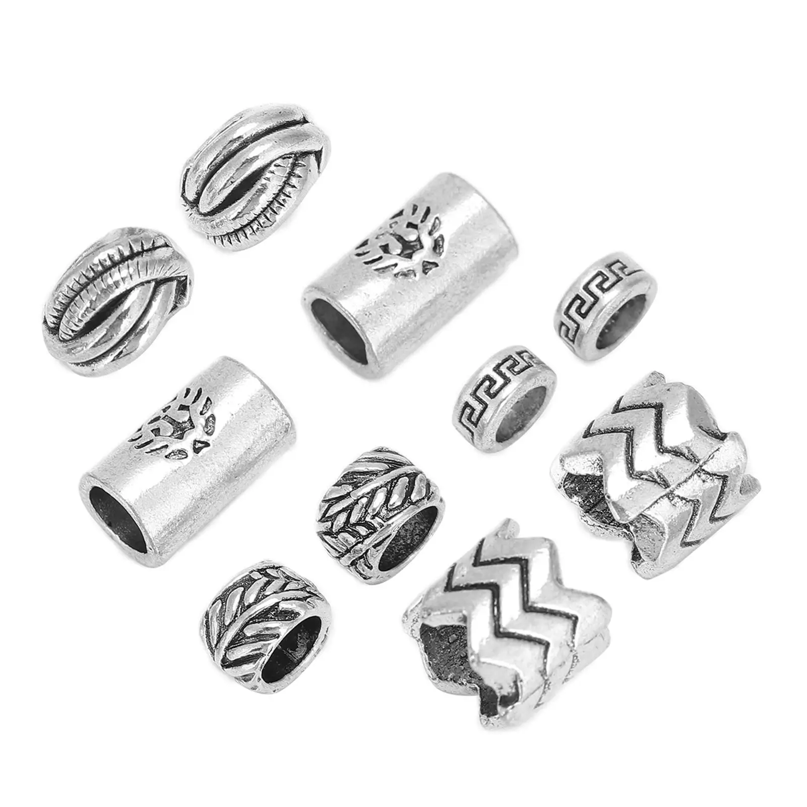 10Pcs Viking Beard Beads Alloy Norse Dreadlock Tube Pendants DIY Accessories for Beard Hair Bracelet Necklace Rings