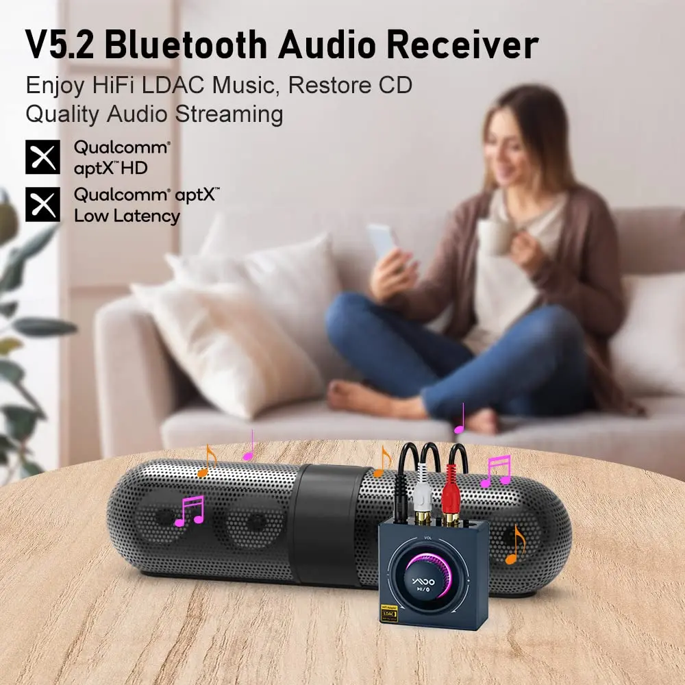 1Mii B06T3+ Bluetooth 5.2 Receiver,LDAC Aptx Bluetooth Audio Adapter for Home Stereo,RCA 3.5mm Jack aux HiFi