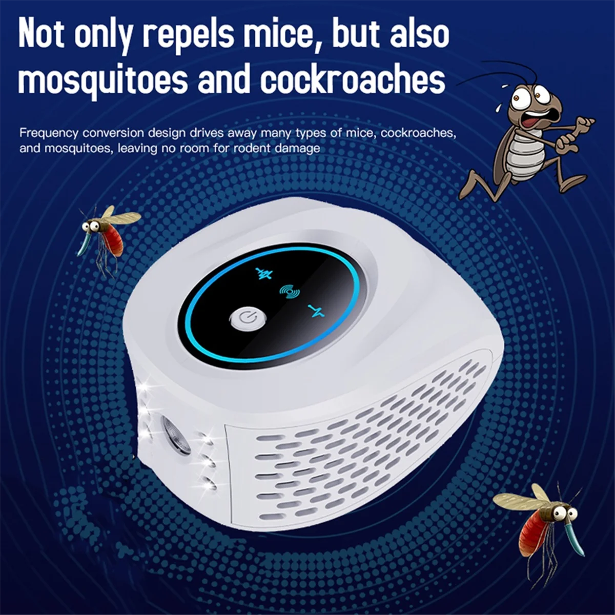 

High Power Repeller 360° Ultrasonic Insect Repeller with 6 Strobe Lights Pir Effectively Repels Rodents with US Plug A