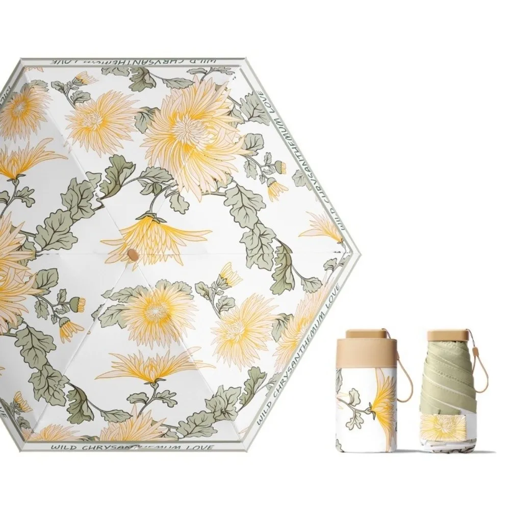 Pocket Parasol Portable Mini Sun Umbrella UV Folding Compact Pocket Umbrella 6-Ribs Waterproof Folding Umbrellas Travel