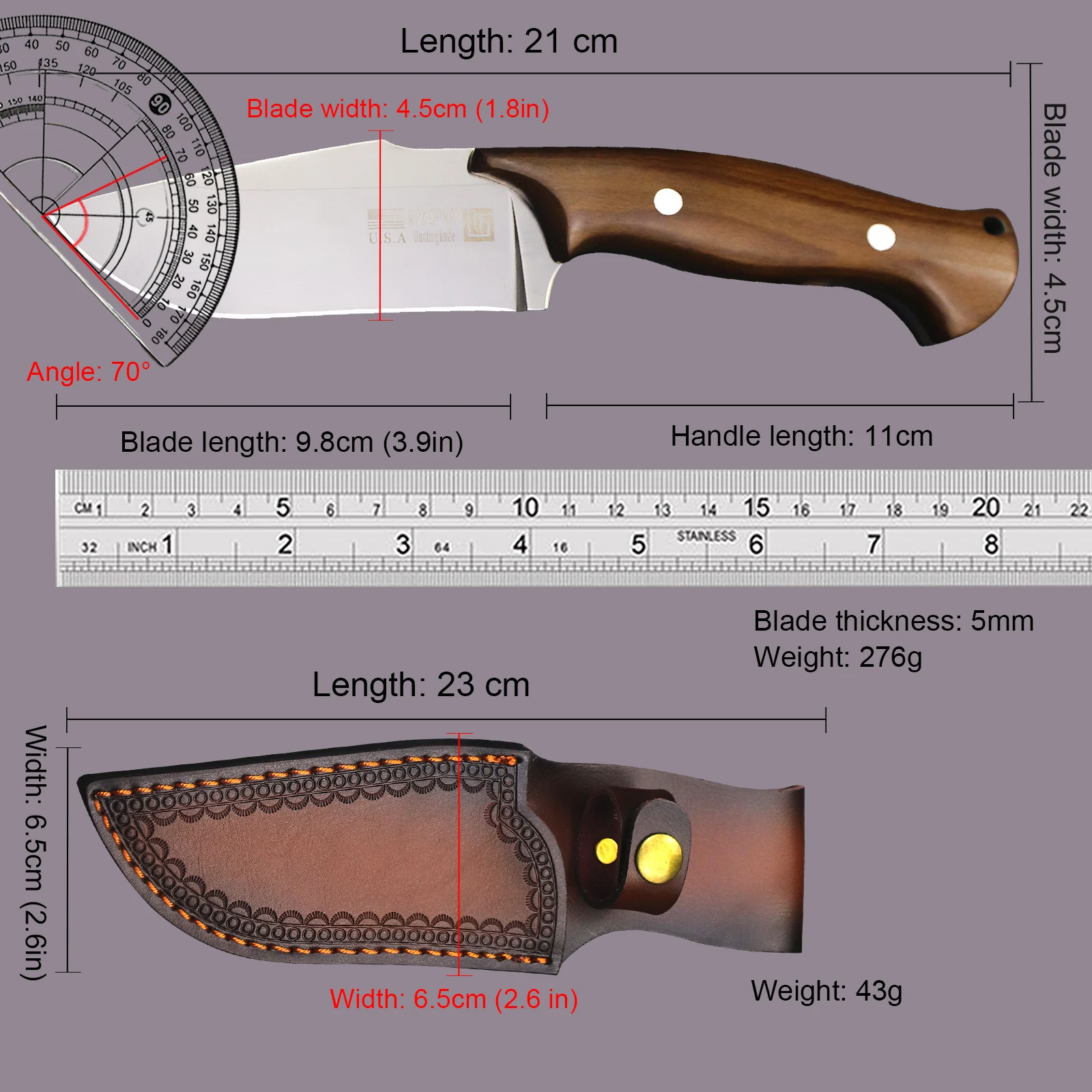 Italian DC53 Steel Mirror Light all Tang outdoor hunting straight knife, jungle camping tactical knife, hiking, travel EDC knife