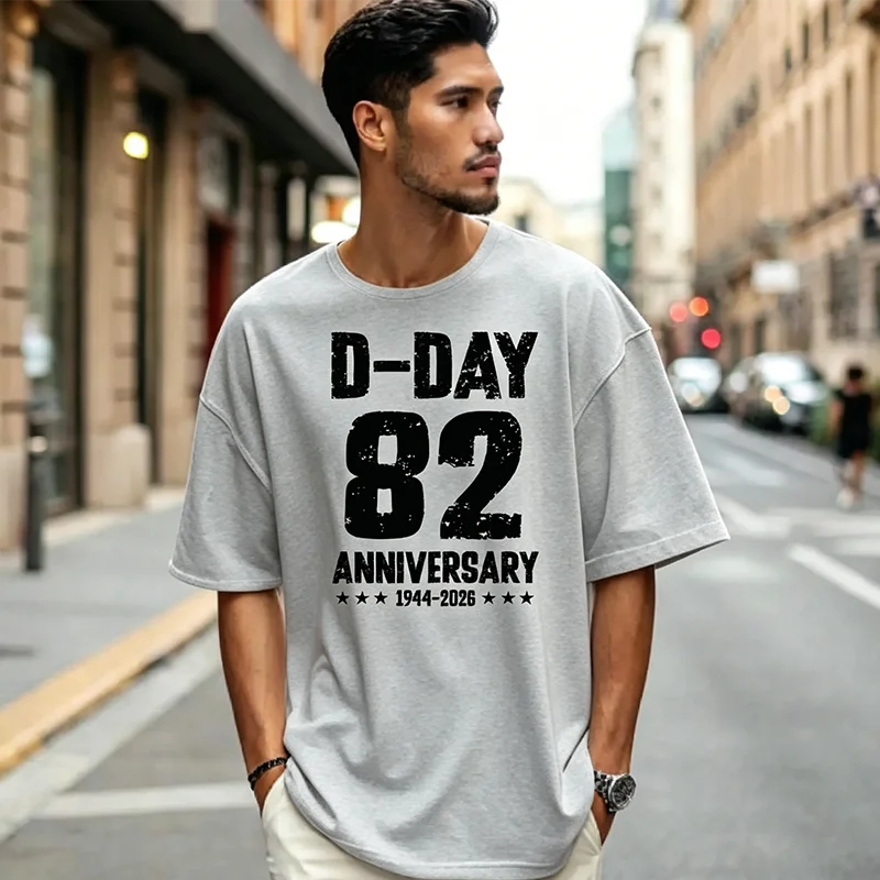 D-Day 82nd Anniversary 1944-2026 Vintage Normandy WWII T-Shirt Men Casual Military History Commemorative Graphic Tee Gift view 4