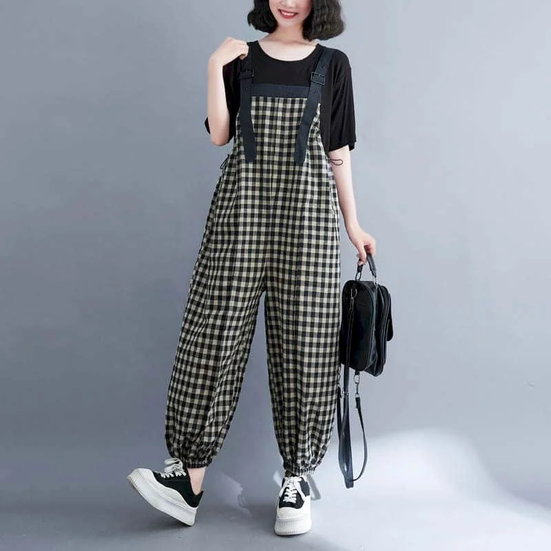 Cotton Linen Playsuits Women Casual Loose One Piece Outfit Women Korean Fashion Jumpsuits Cross Pants Overalls for Women Clothes