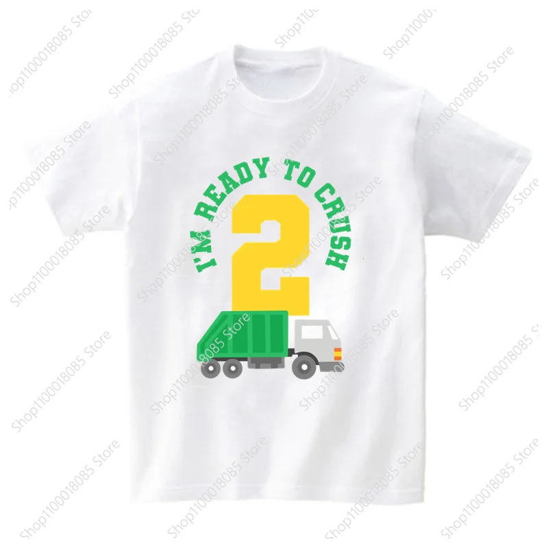 Family Matching Garbage Truck Birthday Number T Shirts Boy Party T-Shirt Kids Car Tops Clothes Print Child Short Sleeve Tee