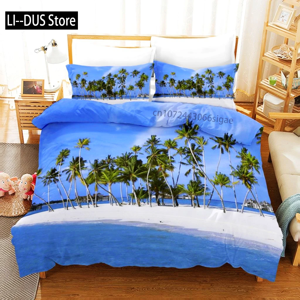 

Beach Duvet Cover Set Summer Beach Decor Hawaiian Vacation Style Bedding Set Polyester Palm Tree Tropical Nature Sea Quilt Cover
