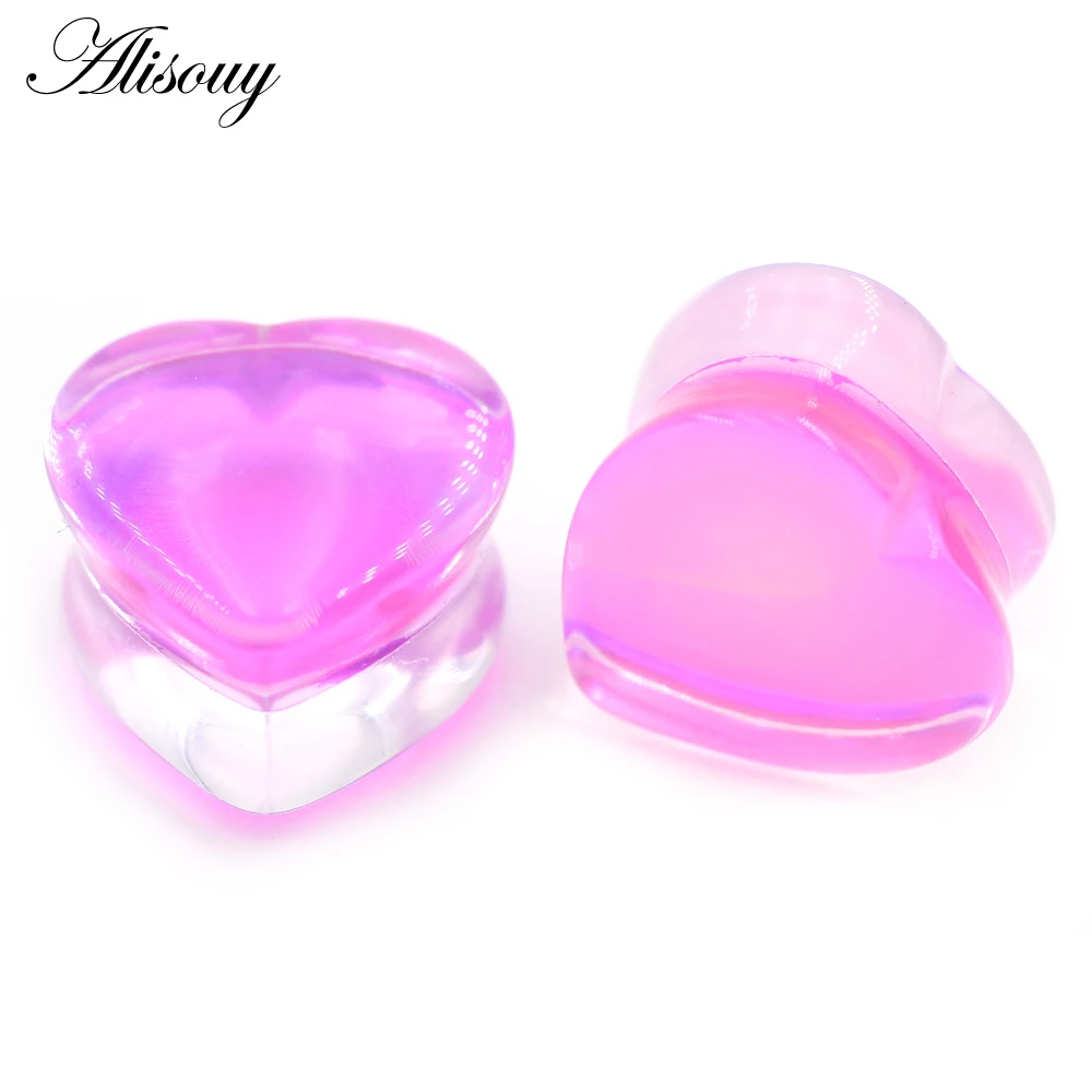 Alisouy 1PC Pink Purple Love Heart Transparent Glass Ear Tunnel Plugs Expanders Stretcher Gauges Earrings Piercing Body Jewelry