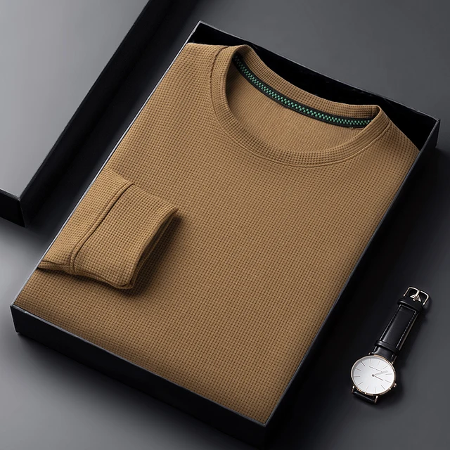 Męska koszulka z okrągłym dekoltem, oddychająca, wygodna i modna koszulka z długim rękawem