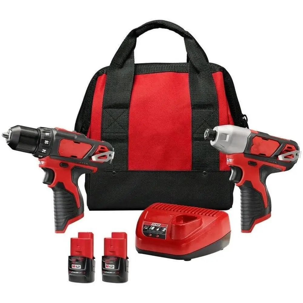 

Power Tool Set 12-Volt Milwaukee Cordless Drill Impact Driver Combo Kit Lithium-Ion 2-Tool 2494-22 M12