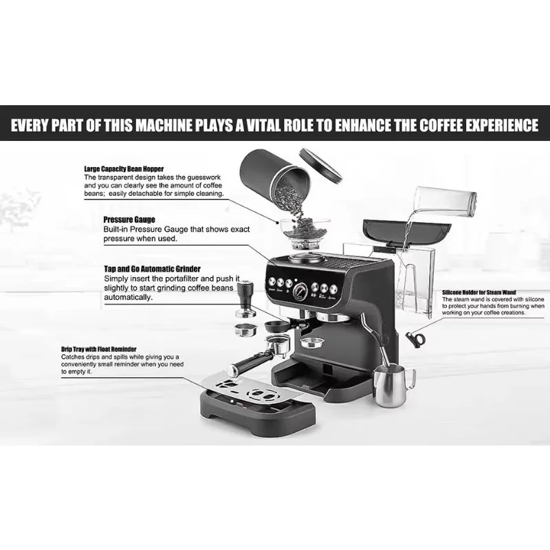 Professional Semi-Automatic Espresso Machine-High-End Commercial & Use Cafe-Style Coffee Maker Espresso Coffee Maker