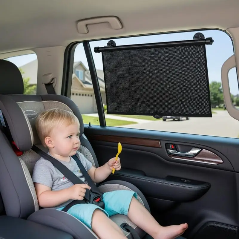 Retractable Car Side Window Sunshade UV Blocking Roller Curtain Mesh PVC Sun Protection Cover Summer Car Travel Accessory