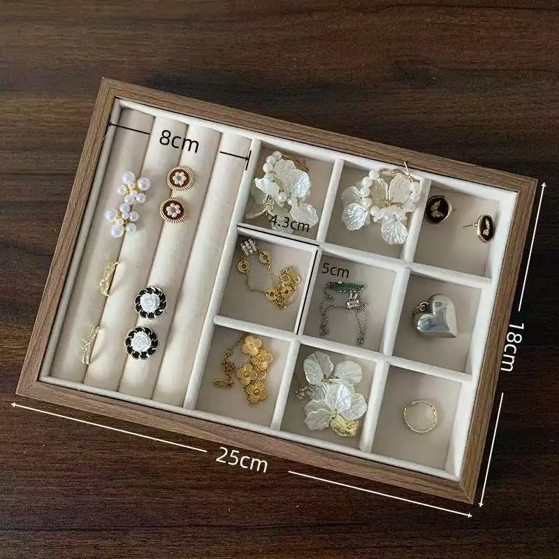 High-end Walnut Pattern Jewelry Tray, Multi-grid Storage