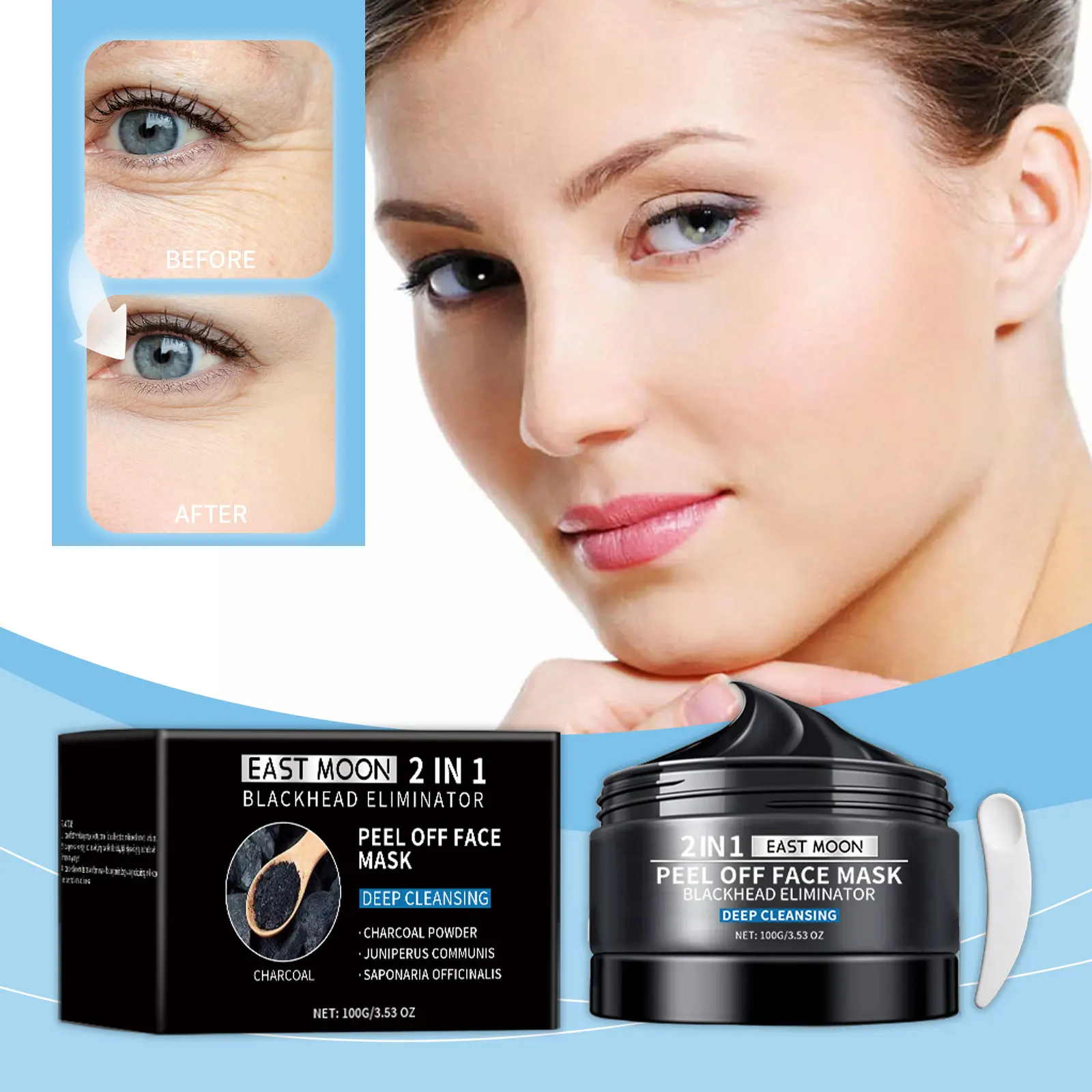 

East Moon Bamboo Charcoal Mud Mas Gentle Exfoliating Blackhead Care Hydrating Revitalizing Facial Mask Non-Drying All Skin Types