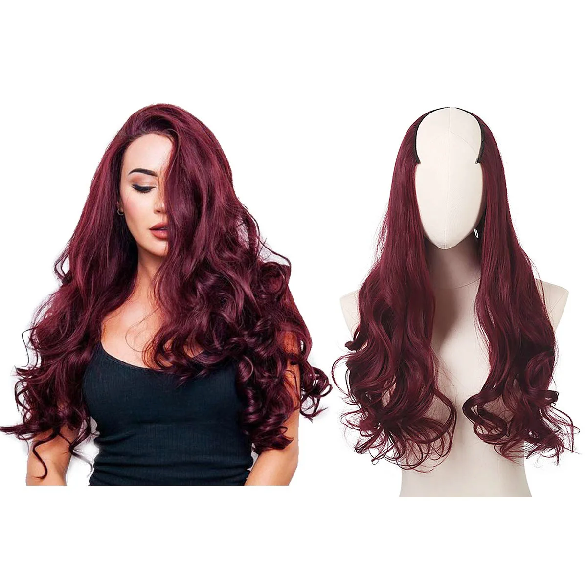 

Women's long wavy big curls U-shaped synthetic wig, loose natural long straight hair, one-piece wig for daily wear