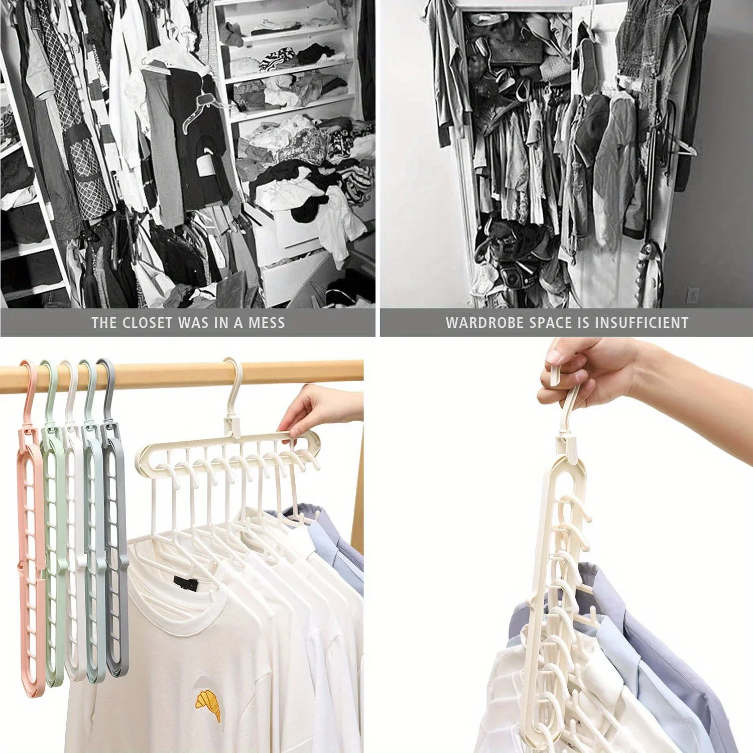 5pcs 9-hole wardrobe storage rack multifunctional foldable clothes drying rack storage clothes rack space-saving storage rack