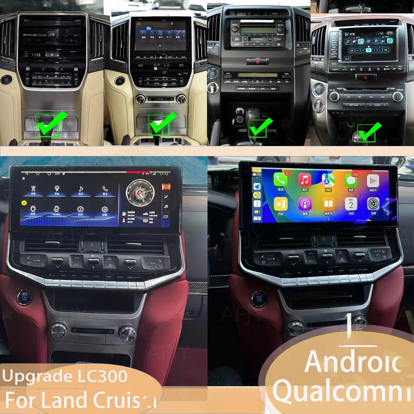 

16,3-дюймовый QLED-экран для Toyota Land Cruiser 200 LC200 LC300, Android-мультимедиа с беспроводной зарядкой и GPS-навигацией, обновление 2023 года