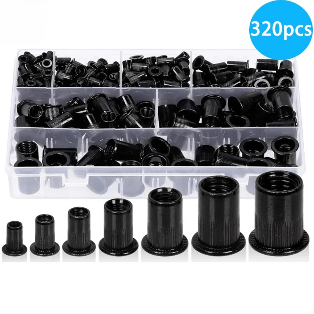 

320pcs Black Zinc-plated Carbon Steel Rivet Vertical Thread Nuts with Long Threaded M3 M4 M5 M6 M8 M10 M12 Rivet Nuts Fasteners