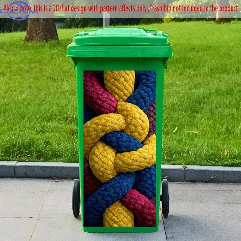 PC 2D Flat Self-Adhesive Trash Can Sticker, Colorful Knot Visual Feast Decorative Sticker, Creative Trash Can Decoration, Suit