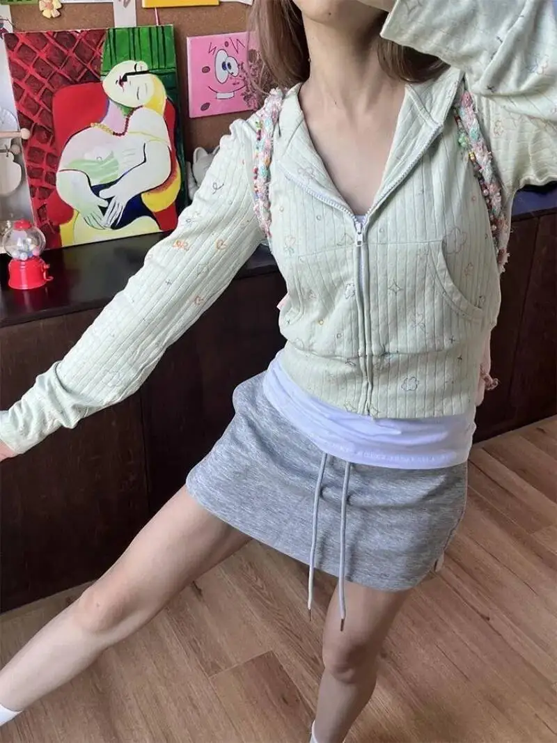 

Сладкие цветочные цветы, свежая милая толстовка с капюшоном Femme, осень 202, японский студенческий стиль, утягивающие толстовки с капюшоном и длинными рукавами