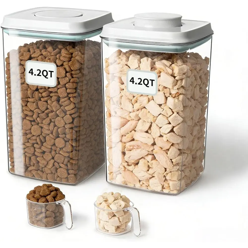 

Dog Food Storage Containers Set with One-Touch Lid, 2 × 4.22 QT / 4.0 L BPA-Free, Stackable Durable PET with 130ml Scoop for Kib