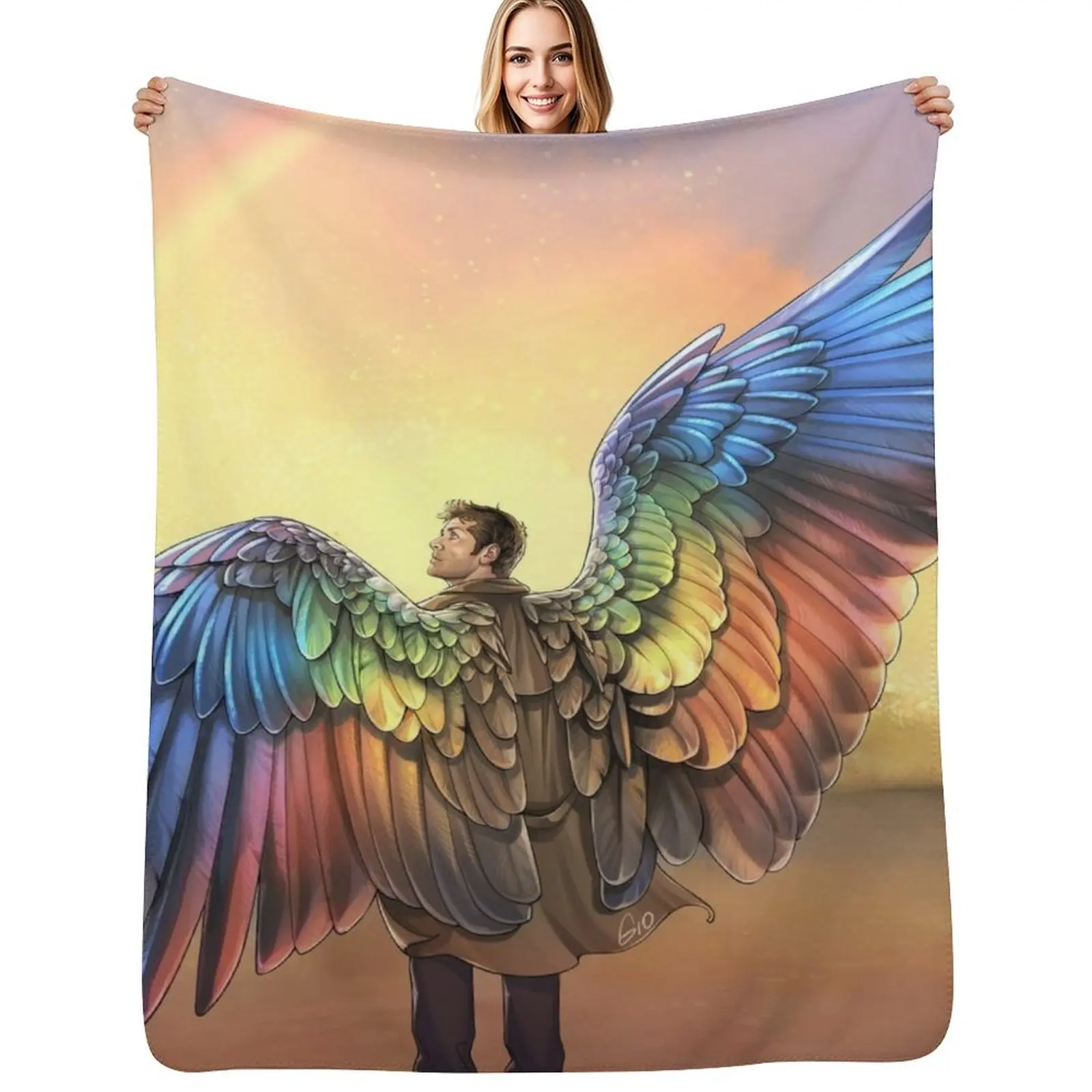 Rainbow Angel Throw Blanket Fluffy Cozy Throw Blanket for Home Decor