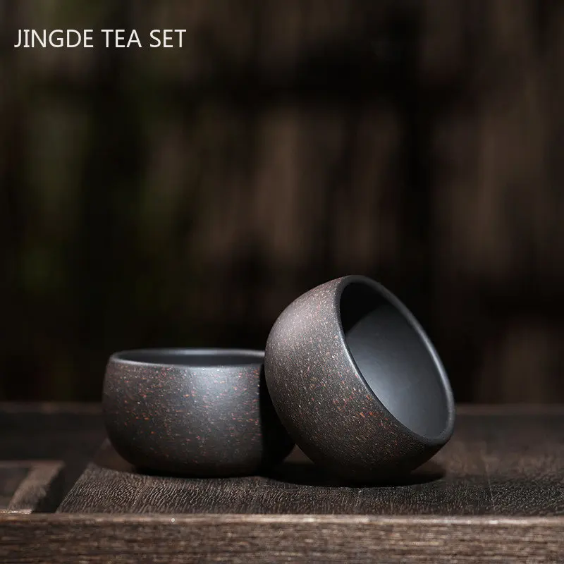 2pcs/ 40ml Chinese Purple Clay Teacup Traditional Beauty Tea Set Portable Personal Single Cup Handmade Custom Tea Accessories