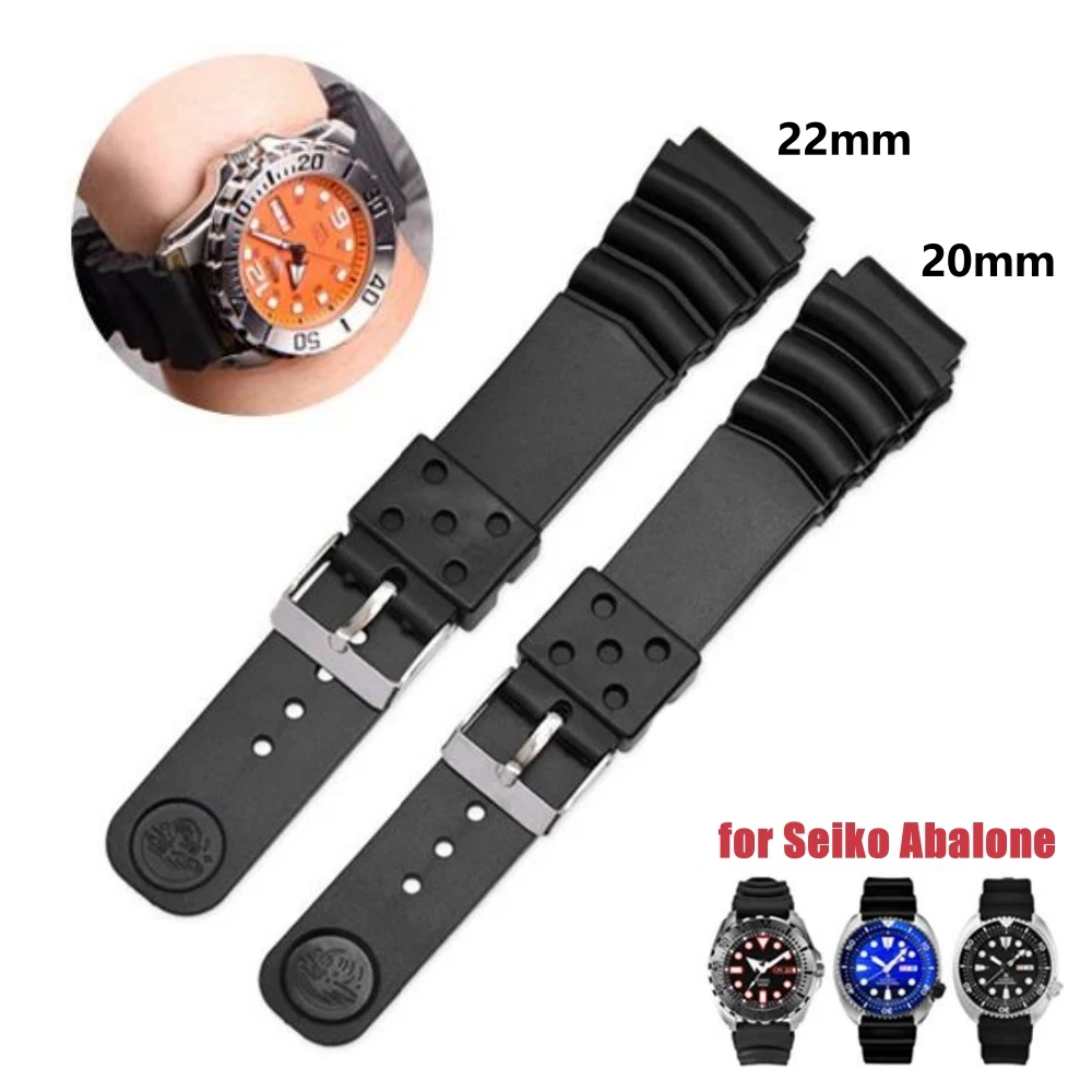 20mm 22mm Sport Silicone Watchband For Seiko Watch Strap Black Men Waterproof Diving Rubber Wristwatch Band Bracelet Accessories