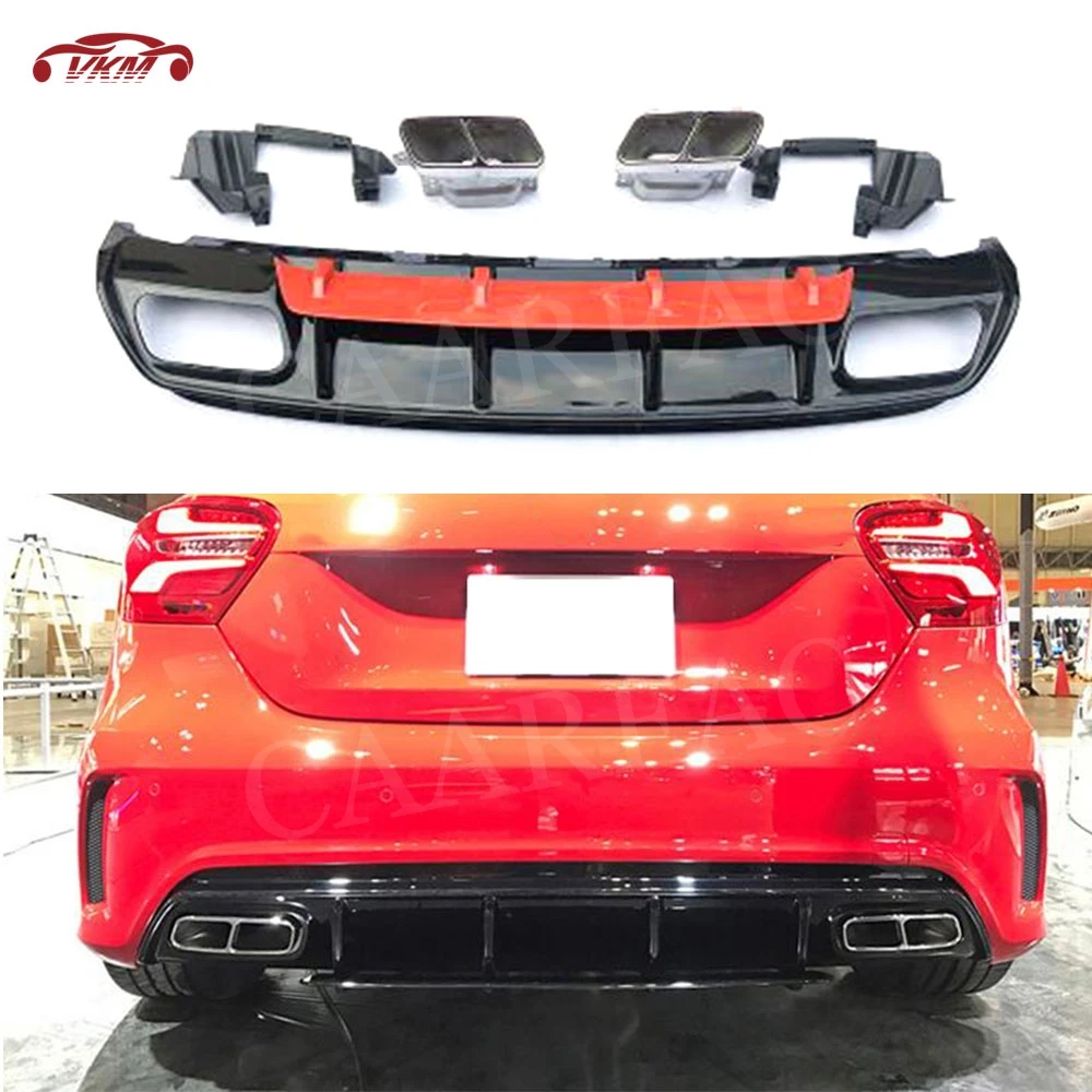 A Class PP Rear Bumper Lip Diffuser with Exhaust Tips 4 Outlet for Mercedes Benz W176 A45 AMG 2013-2019 Back Bumper Plate