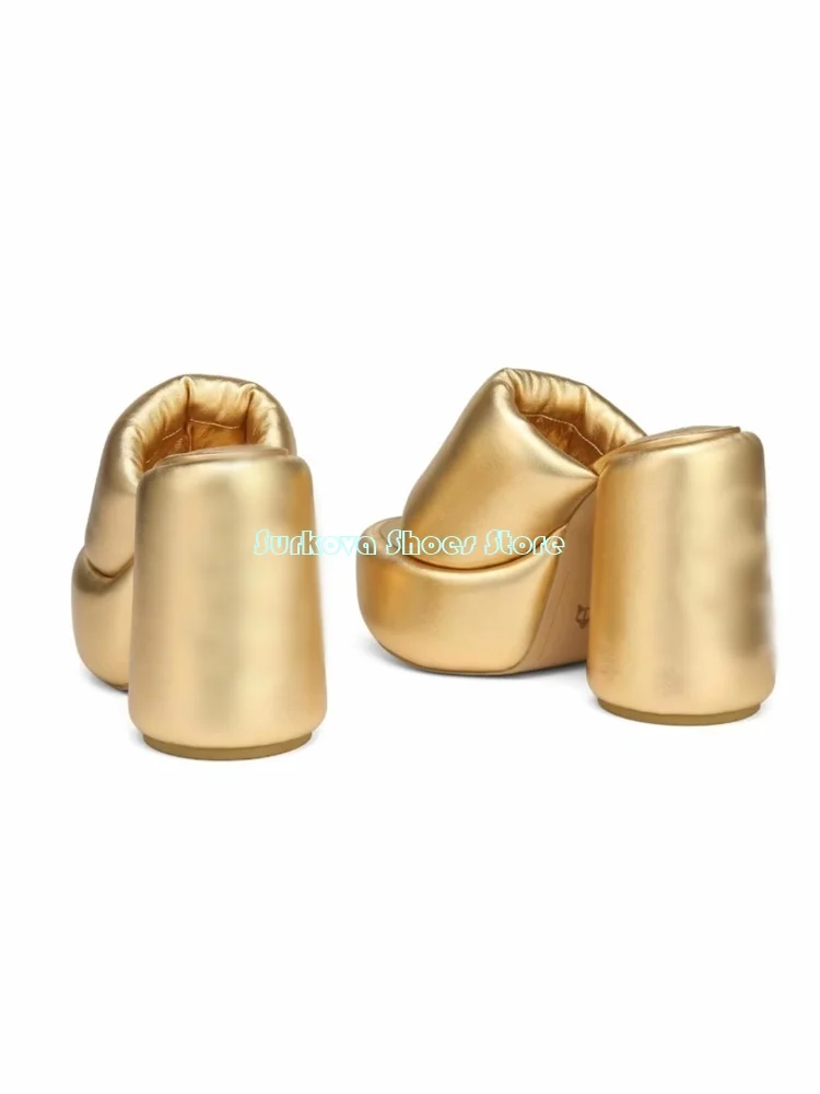 Block Heel Gold Platform Slippers Open Toe Slip On Solid 2024 Summer Women Dress Shoes Chunky Heel Fashion European Silver Rosy