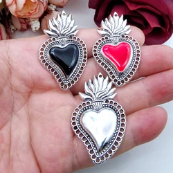 5pcs Large Enamel Milagro Ex Voto Heart Charms,Sacred Heart, Religious,DIY Charms Christian Necklace Earring Jewelry Accessories