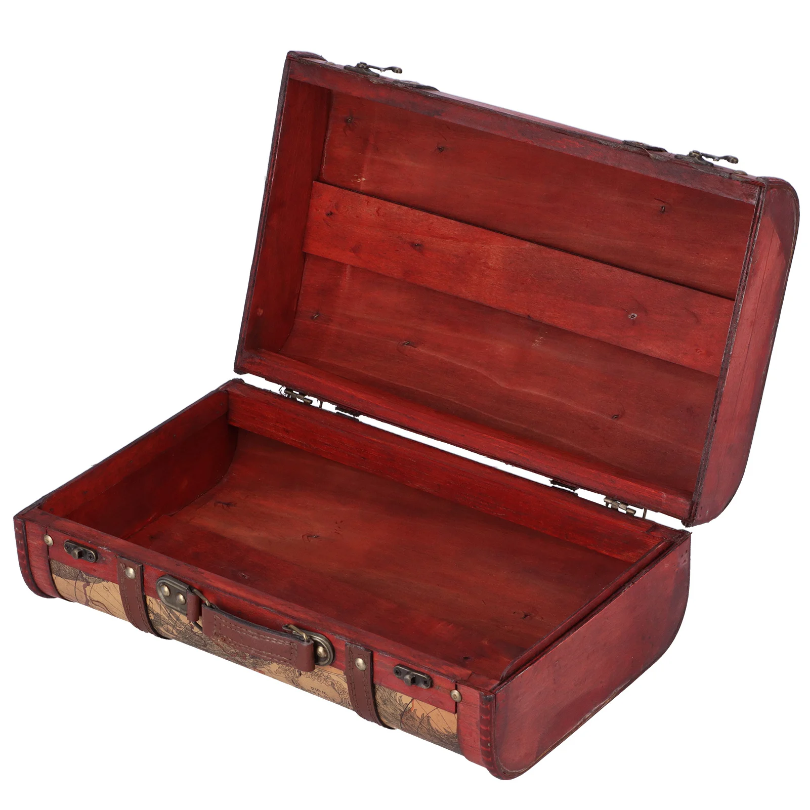 Retro Vintage Suitcase Large Capacity Portable Composite Wood Map Pattern Design Treasure Chest Storage Case for Home